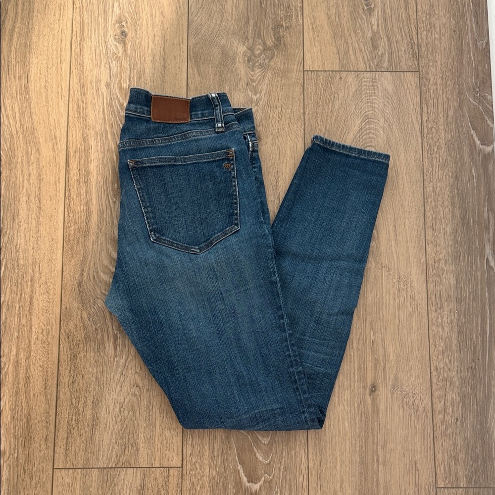 SOLD Madewell Blue Denim Jeans with Brown Patch